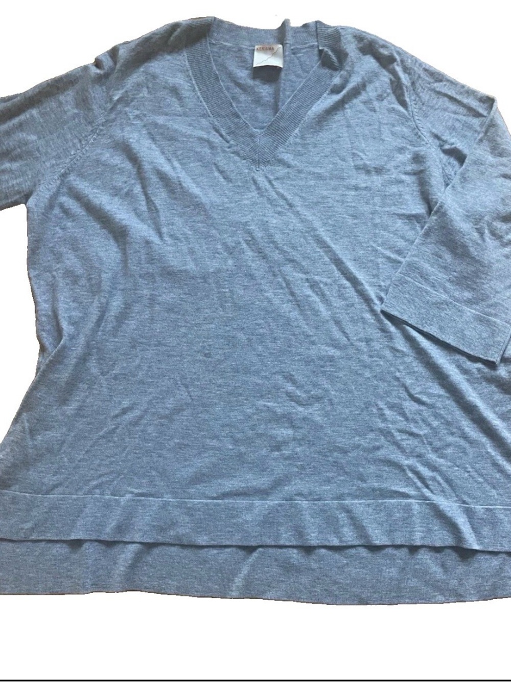 Kerisma Wool Blend 3/4 Sleeve V-Neck Sweater/Tunic Gray M/L